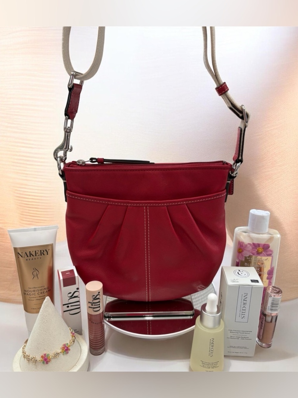 Coach Red Women’s Crossbody Bag & Beauty Bundle